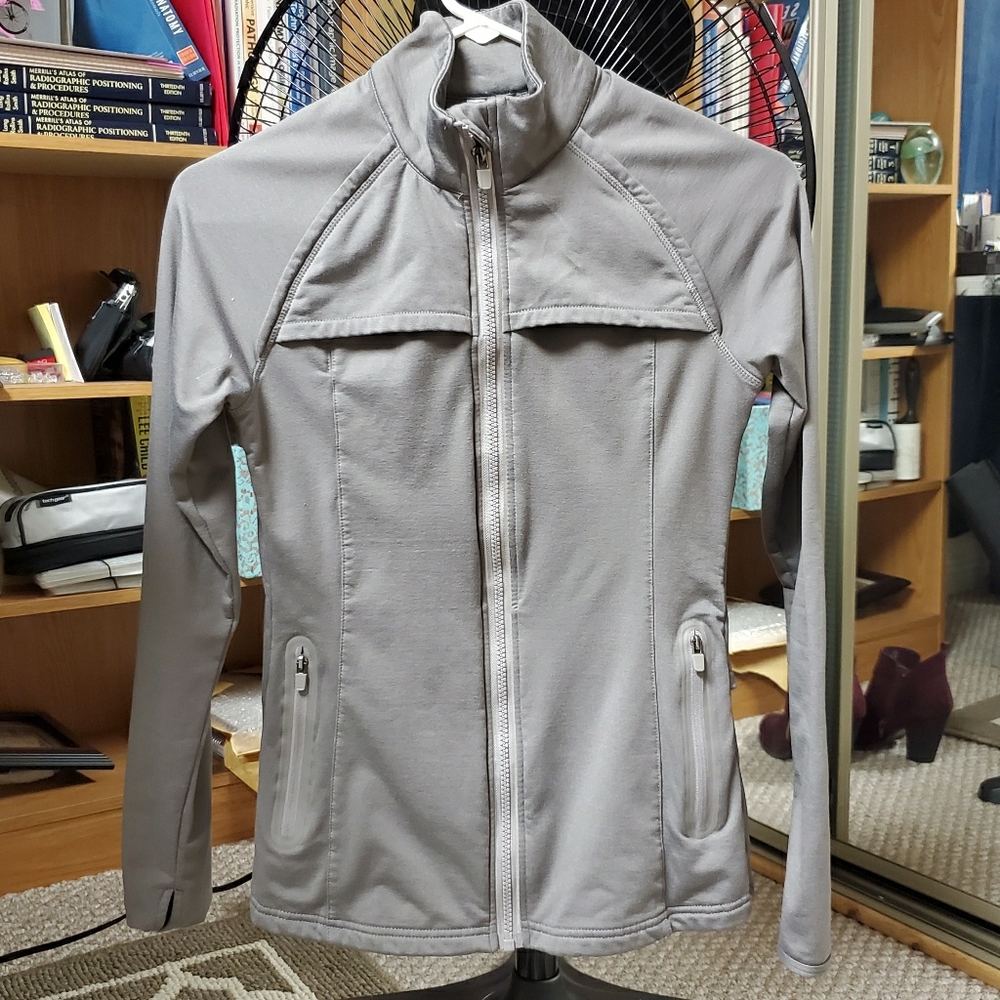 Fabletics Grey Criss Cross Back Zip-up Hoodie